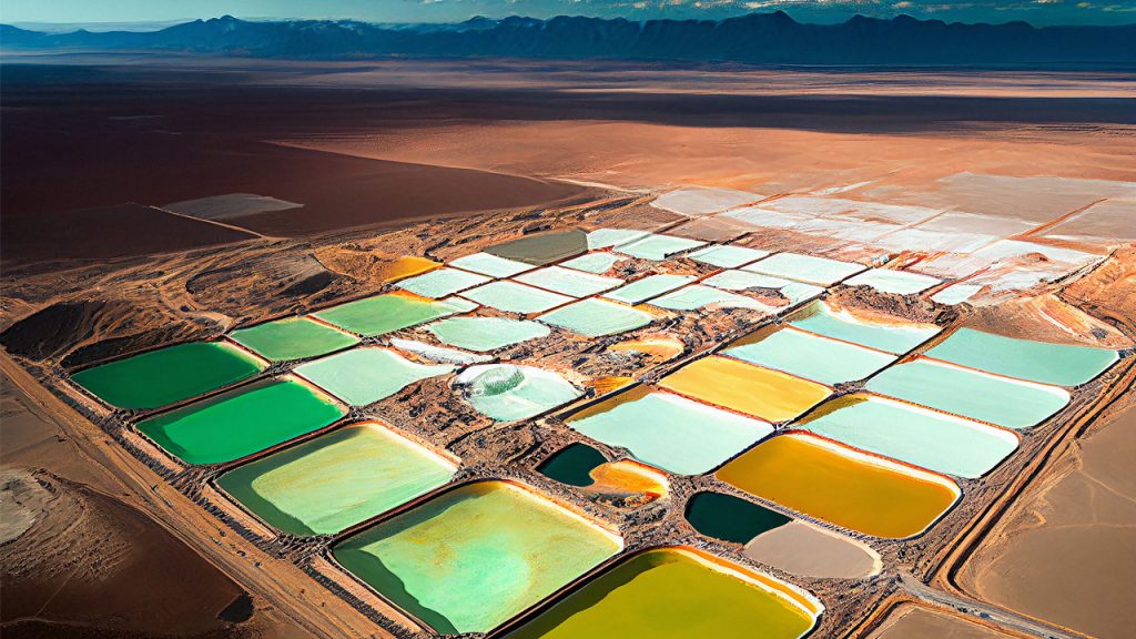 An aerial view of lithium mining